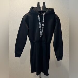 Calvin Klein Jeans Black Hoodie Dress-Logo Drawstring-Women’s-Size M